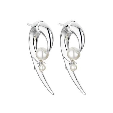 Shaun Leane Silver Cherry Blossom Pearl Hook Earrings