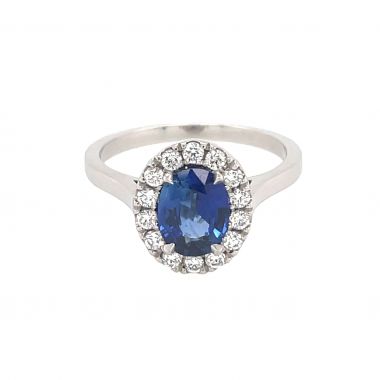 Sapphire & Diamond Platinum Cluster Ring