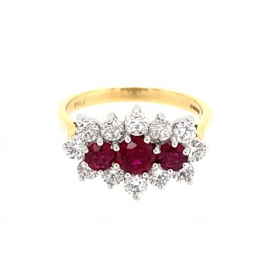Ruby & Diamond Shaped 18ct Cluster Ring