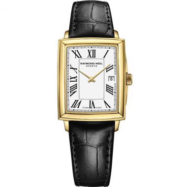 Raymond Weil Tocatta Ladies Yellow Gold PVD Case, White Dial,Black leather Strap 35mm