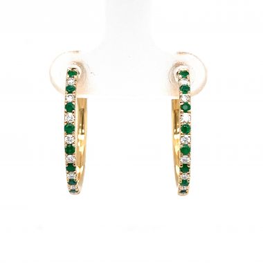 Emerald & Diamond 18ct Yellow Gold Hoop Earrings