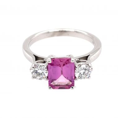 3 Stone Pink Sapphire & Diamond 18ct White Gold Ring