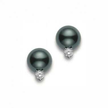 Mikimoto Black South Sea Pearls with Diamonds 8 x 9mm A+