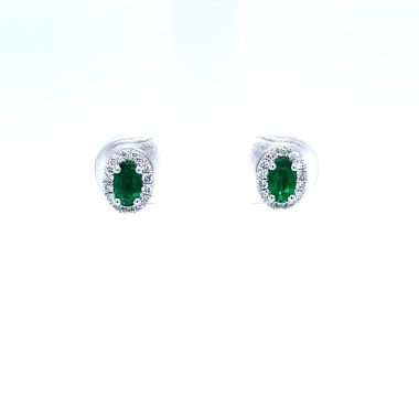 Emerald & Diamond Oval Shaped 18ct White Gold Earrings
