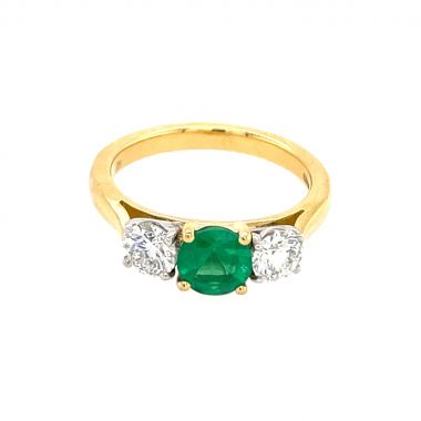 3 Stone Emerald & Diamond 18ct Ring
