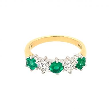 Emerald & Diamond 5 Stone 18ct Ring