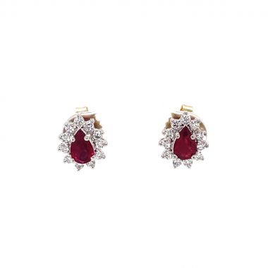 Ruby & Diamond Pear Cluster 18ct Earrings