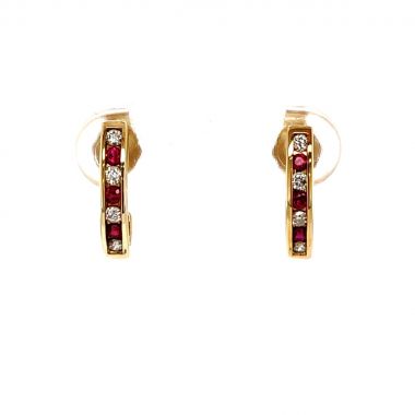 Ruby & Diamond 9ct Yellow Gold Earrings